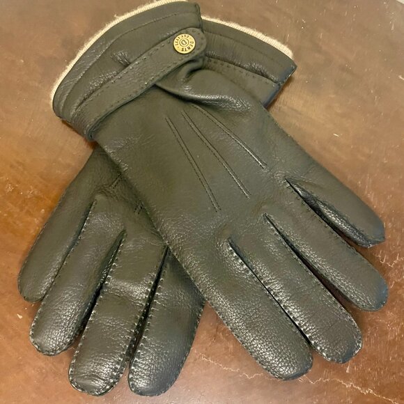 Black Leather & Cashmere Men's Gloves Dents Sz 10 - Picture 2 of 8